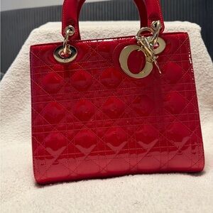 Red Patent Leather lady Dior medium